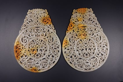 A pair of Rare Hetian jade Bi Discs