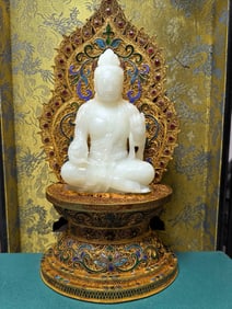 A Rare Hetian jade Filigree Inlaid Buddha Statue
