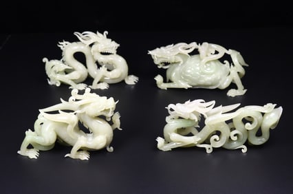 A Set of Rare Hetian jade Auspicious Beasts
