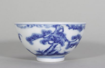 A Rare Blue and White Deer and Crane Pattern Bowl