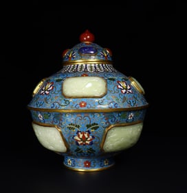 A Rare Cloisonne Inlaid Hetian jade Jar