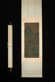 A Chinese Vertical Scroll Ink Painting of Landscape on Silk