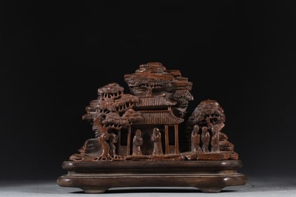 A Rare Bamboo Carving Landscape Figure Pattern Ornament