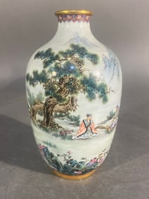 A Rare Enamel Landscape  Character and Story Patterns Vase