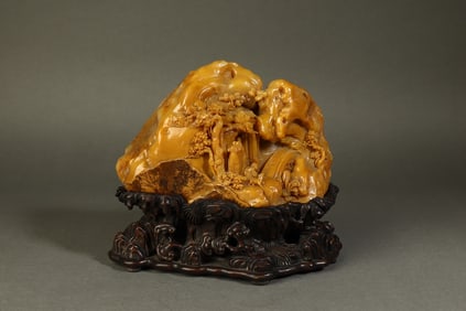 A Rare Tianhuang Stone Carved Landscape Ornament