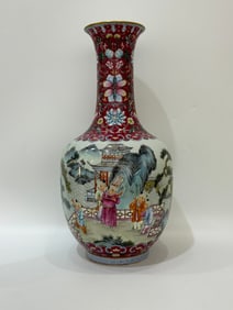 A Rare Ruby Red Ground Figure Story Pattern Vase