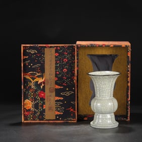 A Rare Ge yao Off-white Glazed Silver Mouth Vase with an Imperial Poem by Emperor Qianlong