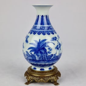 A Rare Blue and White Copper Inlaid Bamboo Pattern Vase?