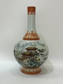 A Rare Iron-Red Famille-Rose Landscape Pattern Vase