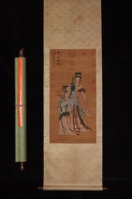 A Chinese Vertical Scroll Ink Painting of figure on Silk