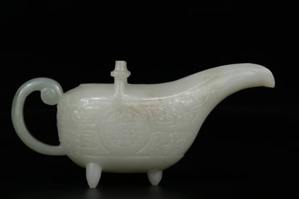A Rare Hetian Jade Beast Face Pattern Cup