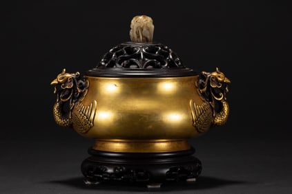 A Rare Gilt Bronze Phoenix-Ear Censer