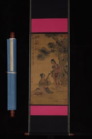 A Chinese Vertical Scroll Ink Painting of figure on Silk