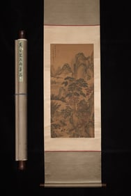 A Chinese Vertical Scroll Ink Painting of Landscape on Silk