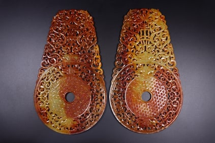 A pair of Rare Hetian jade Bi Discs
