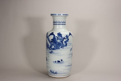 A Rare Blue and White Landscape and Figure Pattern Vase