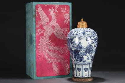 A Rare Blue and white lotus figure pattern vase