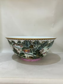 A Rare Famille-Rose Gold-outline Landscape and Figure Pattern Bowl