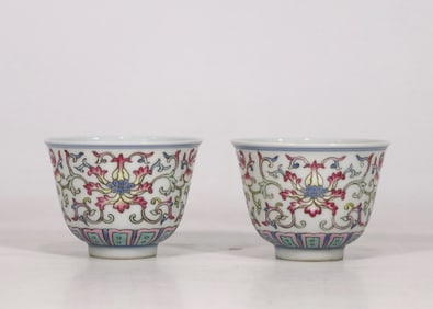 A Pair of Rare  Famille-Rose Lotus Pattern and Flower Pattern Cups?
