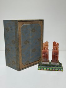 A Pair of Rare Tianhuang Stone Double Lion Knob Seals