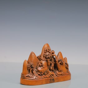 A Rare Boxwood Landscape and Figure Brush Holder