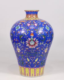 A Rare Blue Ground Outline in gold in gold Lotus Pattern and Flower Pattern Vase?