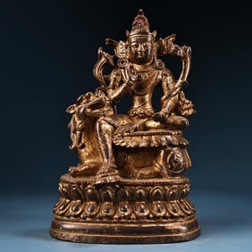 A Rare Coppery Mud-gilded Statue of Manjusri