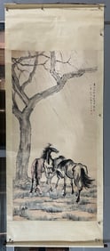 A Chinese Vertical Scroll Ink Painting of Horse on Silk