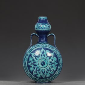 A Rare Blue Ground Green Glazed Flower Pattern Double-Ears Vase?