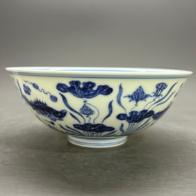 A Rare Blue and white Fish and Algae Pattern Bowl