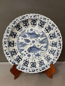 A Rare Blue and White Fish Algae Pattern Plate