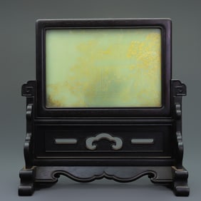A Rare Wood Inlaid Hetian Jade Screen