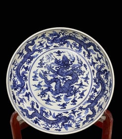 A Rare Blue and White Five-Dragon Pattern Plate