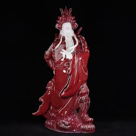 A Rare Sacrificial Red Glazed Guan Gong Sculpture?