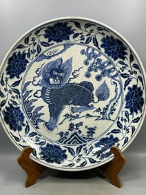 A Rare Blue and White Flower and Lion Pattern Plate?