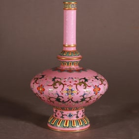 A Rare Pink Glaze Enamel Flower Patterns Vase