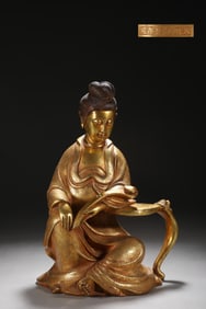 A Rare Gilt Bronze Avalokitesvara Seated Statue
