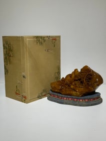 A Rare Tianhuang Stone Carved Landscape and Figure Ornament