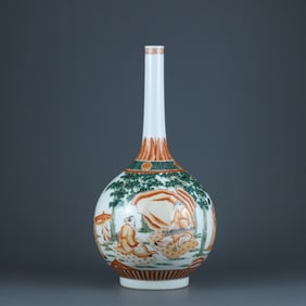 A Rare Red Green Color Figure Story Pattern Vase