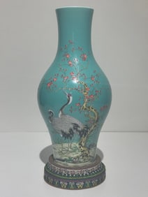 A Rare Famille-Rose Crane Pattern Vase
