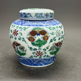 A Rare Doucai Butterfly and Flower Pattern Tianzi Jar