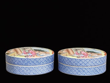 A Pair of Exquisite Enamel Character and Story Pattern Boxes