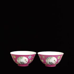A Pair of Exquisite Ruby Red-Glazed Flower Pattern Cups