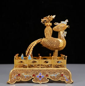 An Exquisite Gilt Inlaid Gems Phoenix Ornament
