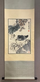 A Chinese Vertical Scroll Ink Painting of Flower and Bird on Paper,Lai Chusheng