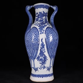 A Huge Blue and White Dragon Pattern Crane-Ears Vase