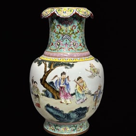 An Exquisite Famille-Rose Character and Story Pattern Vase