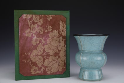 An Exquisite Ru yao Sky Blue Glazed Vase, with an Imperial Poem by Emperor Qianlong