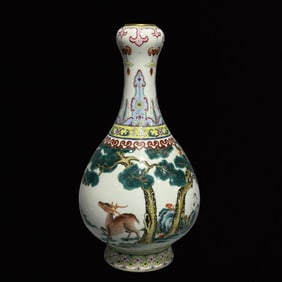 An Exquisite Yang Color Animal and Landscape Pattern Painted Gold Vase
