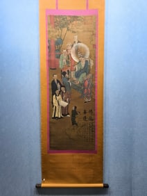 A Chinese Vertical Scroll Ink Painting of Figure on Silk,Wu Daozi